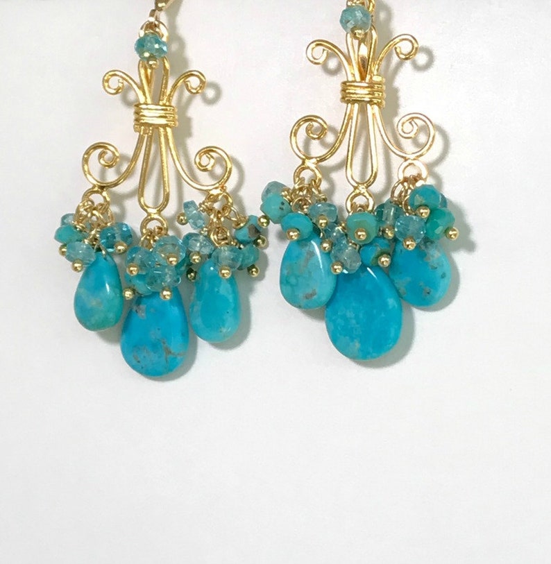 Turquoise Chandelier Earrings Gold Gemstone Chandelier Turquoise Jewelry Statement Earrings Gift for Her December Birthstone Gift for Wife