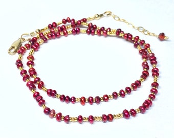 Cranberry Pearl Choker, Red Holiday Jewelry, Freshwater Pearl Necklace, Handmade Jewelry, Gift for Her