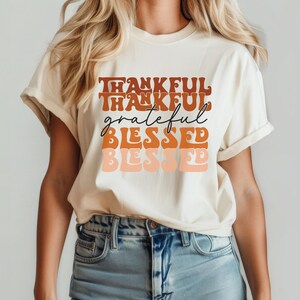 Thankful Short Sleeve Tee, Thankful Grateful Blessed, Thanksgiving Graphic Tee, Thanksgiving T-Shirt, Holiday Graphic Tee