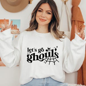 Let&#39;s Go Ghouls-sweater met ronde hals, Halloween-sweater, Let&#39;s Go Girls, spookachtig seizoen
