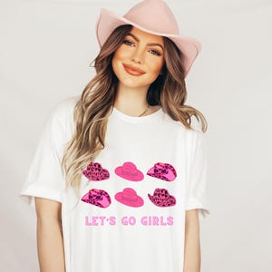 Let&#39;s Go Girls Short Sleeve Tee, Pink Cowgirl, Western Apparel, Country Girl T-shirt, Country Graphic Tee, Pink Cowgirl Hat