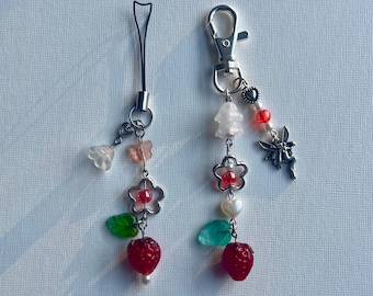 Strawberry Blossom Keychain and Phone Charm