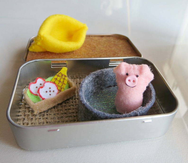 Pink pig altoid tin stuffed animal play set quiet time toy gift for her image 1