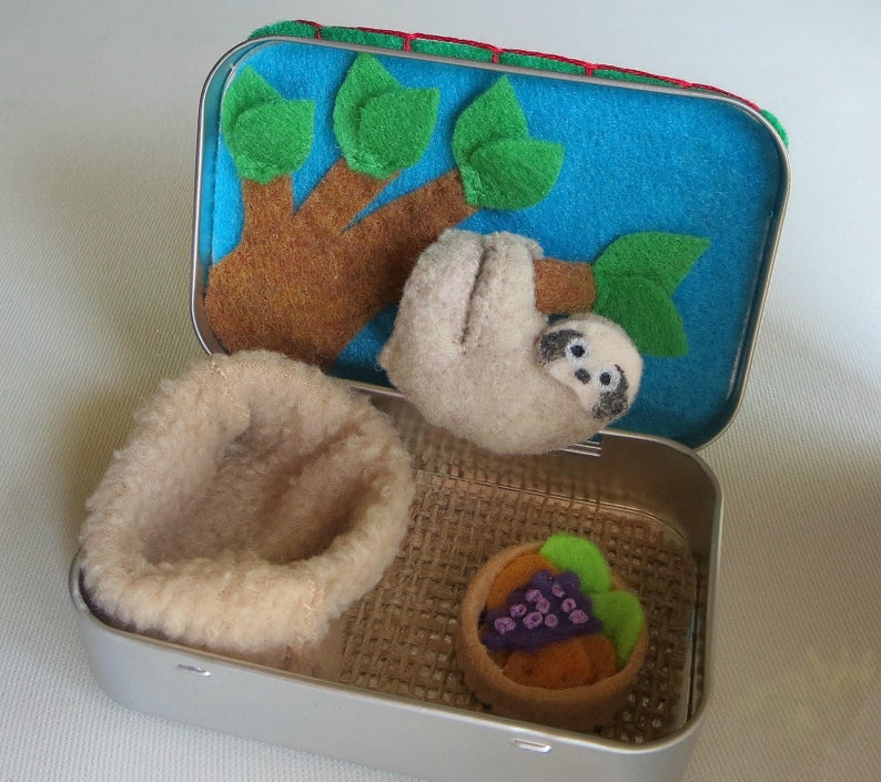 Sloth altoid tin stuffed animal playset plushie gift for her quiet time toy image 8