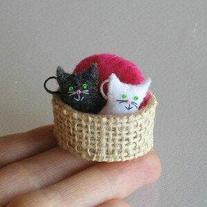 Cat miniature felt stuffed animals , tiny felt animal, handmade play set image 2