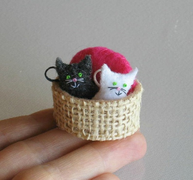 Cat miniature felt stuffed animals , tiny felt animal, handmade play set image 2