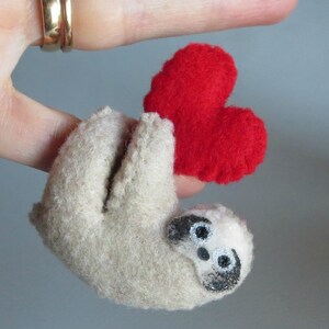 Valentine sloth stuffed animal, miniature felt sloth, valentines gift for her valentines gift for him image 6