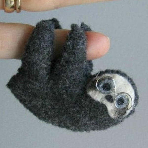 Felt Sloth With Glasses, Bendable Hanging Pocket Pet Plush, Etsy Pick, Rainforest Animal