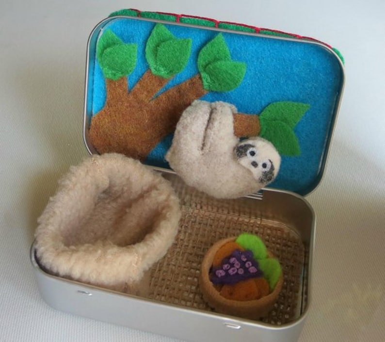 Sloth altoid tin stuffed animal playset plushie gift for her quiet time toy image 5