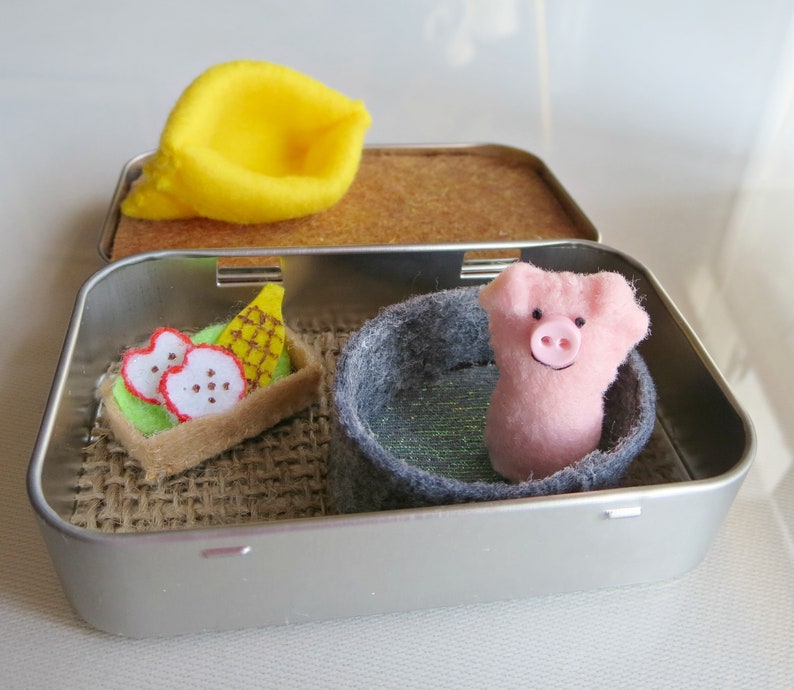 Pink pig altoid tin stuffed animal play set quiet time toy gift for her image 10