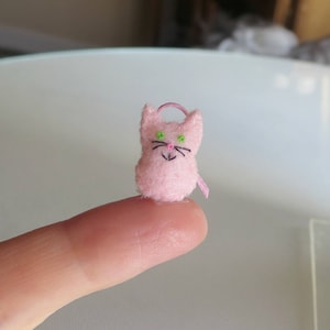 Tiny pink cat stuffed animal -miniature felt- handmade plush, dollhouse ca