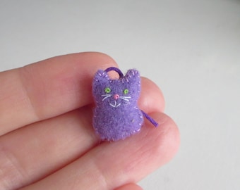 Tiny Miniature  Felt Purple Cat, Hand Embroidered Dollhouse Kitty, Pocket Pet, Advent Calendar Filler, Purple Kitten, Gift for Kids 5+