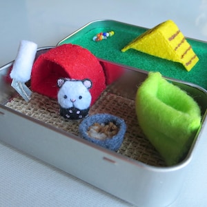 Tiny hamster felt stuffed animal altoid tin playset , quiet time toy with accessories, birthday gift , hamster lover gift, teacher gift