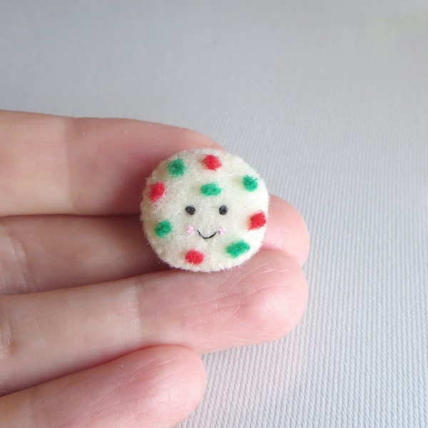Miniature felt Christmas cookie with red and green sprinkles - stocking stuffer- tiny Christmas gift -play food