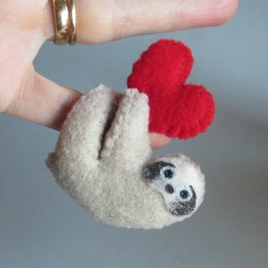 Valentine sloth stuffed animal, miniature felt sloth, valentines gift for her valentines gift for him image 3