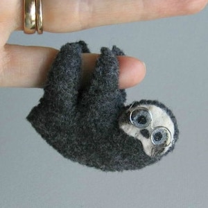 Sloth with glasses stuffed animal hugger, miniature felt rain forest animal -black sloth,  gift for her, gift for him, eye doctor gift,