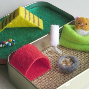 Hamster altoid tin, felt stuffed animal , plush play set