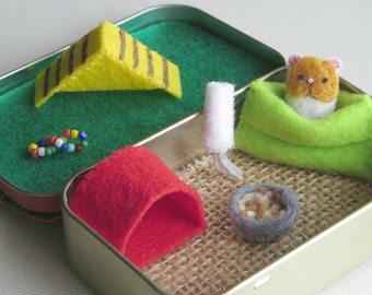 Hamster altoid tin, felt stuffed animal , plush play set