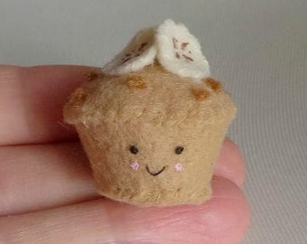 Banana nut muffin miniature felt stuffed toy with smiling face -handmade- play food doll