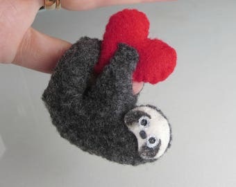 Sloth Valentine stuffed animal, miniature felt sloth, Valentine gift