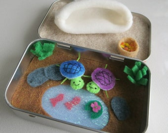 Altoid tin baby turtles play set - tiny felt turtles - travel toy   gift for her - turtle love