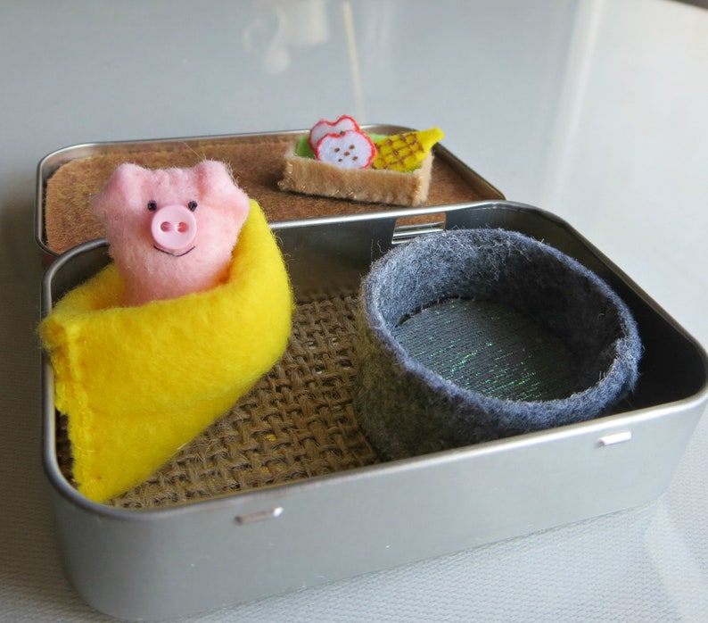 Pink pig altoid tin stuffed animal play set quiet time toy gift for her image 8
