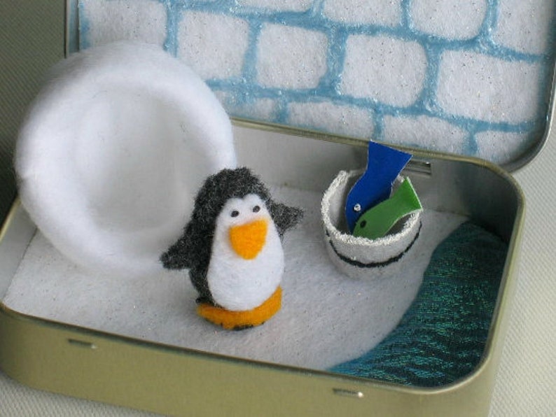 Penguin altoid tin miniature felt plush stuffed animal quiet time toy gift for her image 9