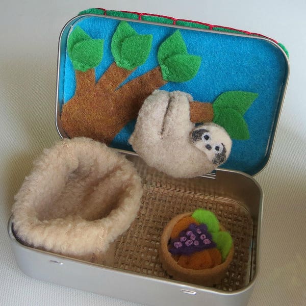 Sloth altoid tin stuffed animal playset plushie gift for her  quiet time toy