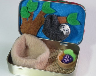 Sloth altoid tin stuffed animal playset plushie  gift for her  quiet time toy