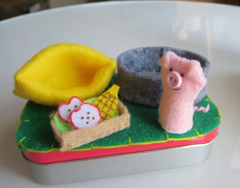 Pink pig altoid tin stuffed animal play set quiet time toy gift for her image 5