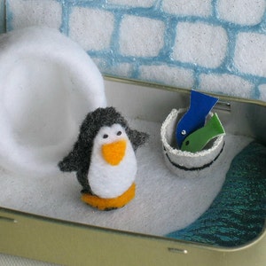 Penguin altoid tin miniature felt plush stuffed animal quiet time toy gift for her image 1