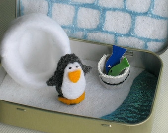 Penguin altoid tin miniature felt plush stuffed animal  - quiet time toy - gift for her