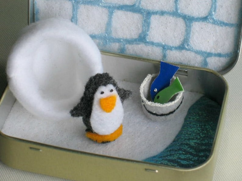 Penguin altoid tin miniature felt plush stuffed animal quiet time toy gift for her image 7