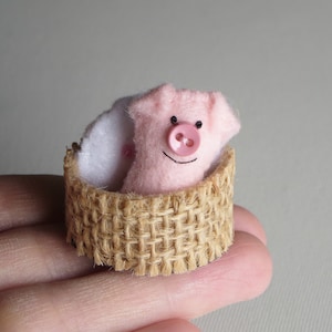 Pig stuffed animal felt playset, handmade plushie, tiny felt animals,  pig lover gift