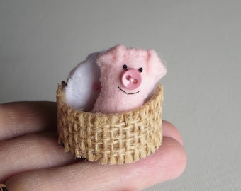 Pig stuffed animal felt playset, handmade plushie, tiny felt animals,  pig lover gift