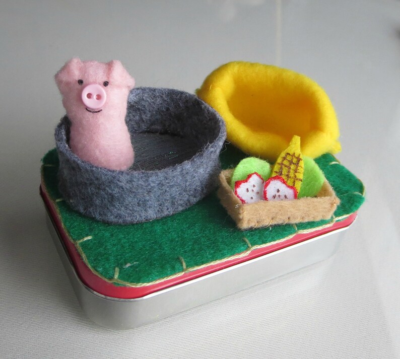 Pink pig altoid tin stuffed animal play set quiet time toy gift for her image 7