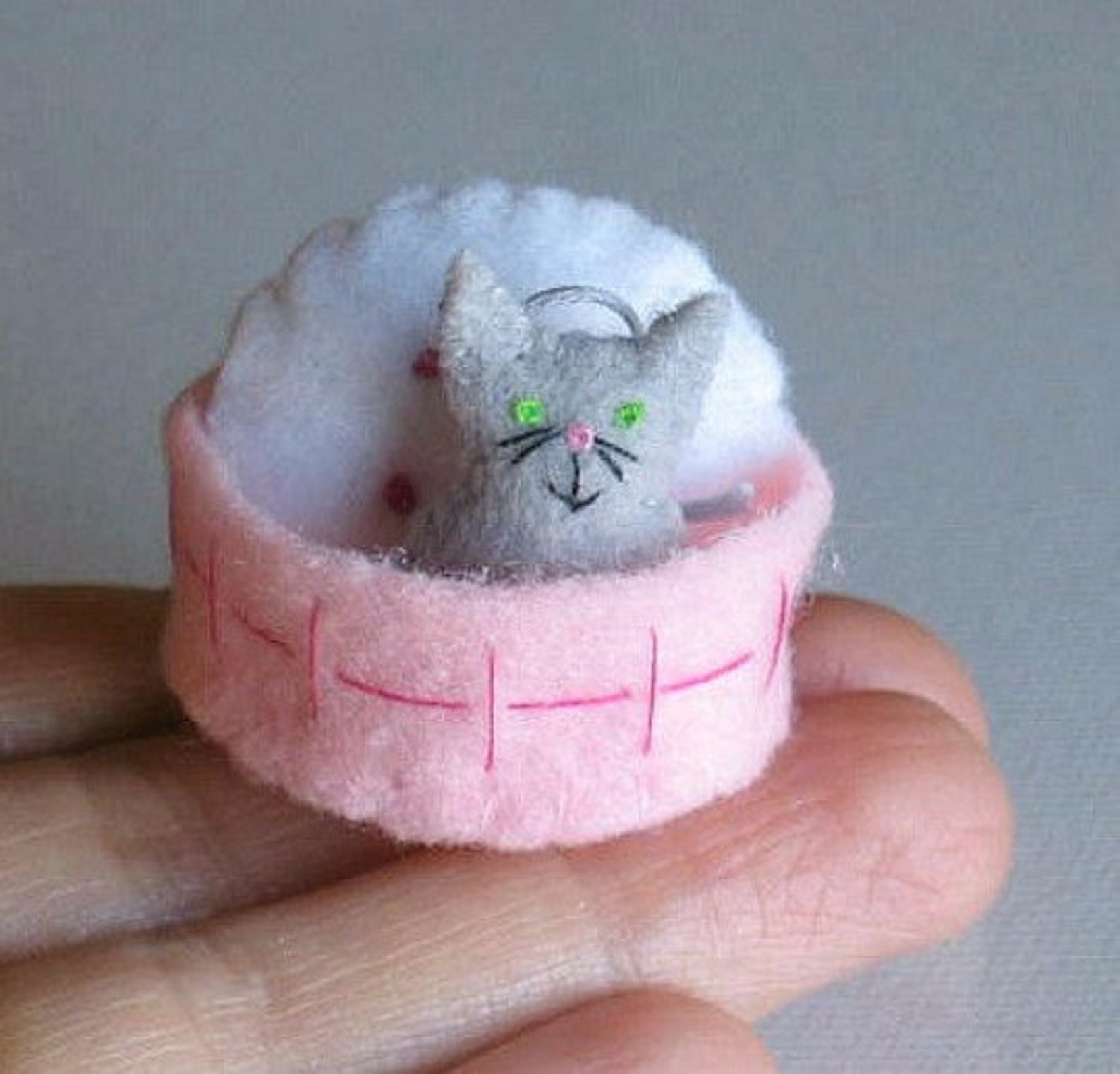 Gray Cat Stuffed Animal Playset Miniature Plush Dollhouse Cat Etsy