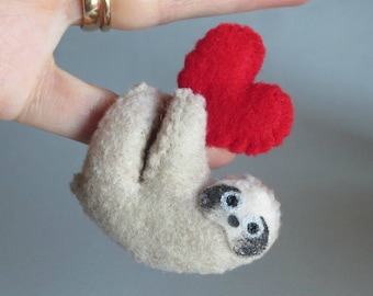 Sloth Valentine stuffed animal,  miniature felt sloth,  valentines gift for her - valentines gift for him