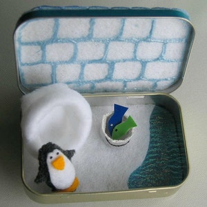 Penguin altoid tin miniature felt plush stuffed animal quiet time toy gift for her image 4