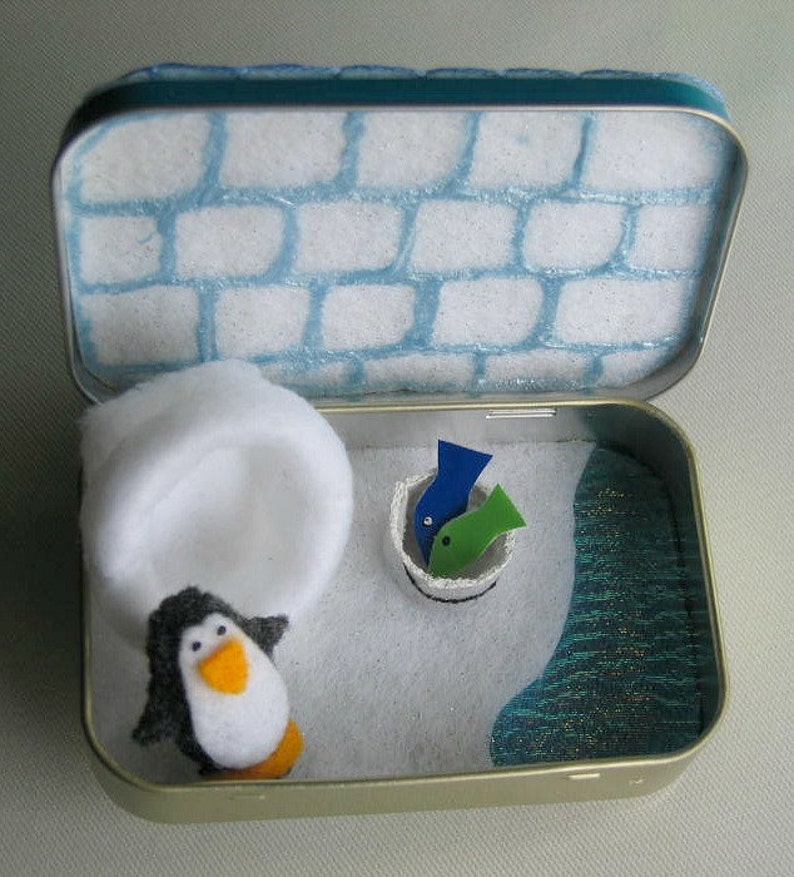 Penguin altoid tin miniature felt plush stuffed animal quiet time toy gift for her image 4