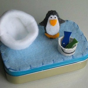 Penguin altoid tin miniature felt plush stuffed animal quiet time toy gift for her image 3