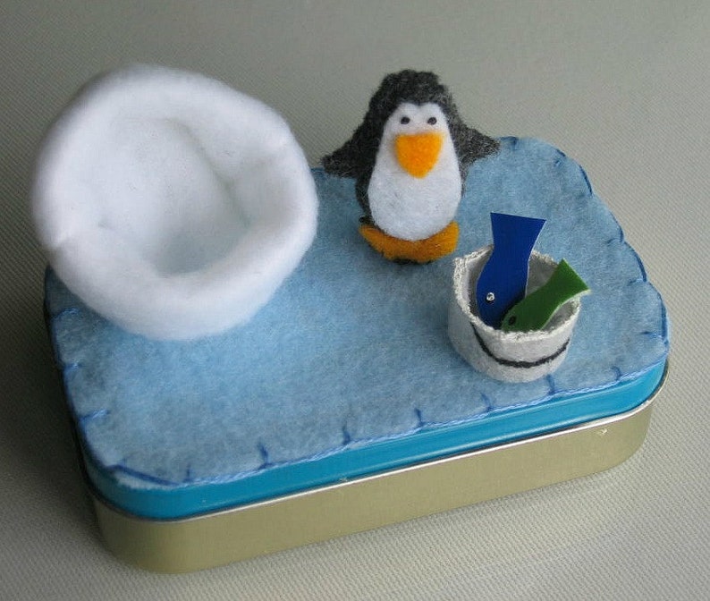 Penguin altoid tin miniature felt plush stuffed animal quiet time toy gift for her image 3