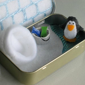 Penguin altoid tin miniature felt plush stuffed animal quiet time toy gift for her image 5