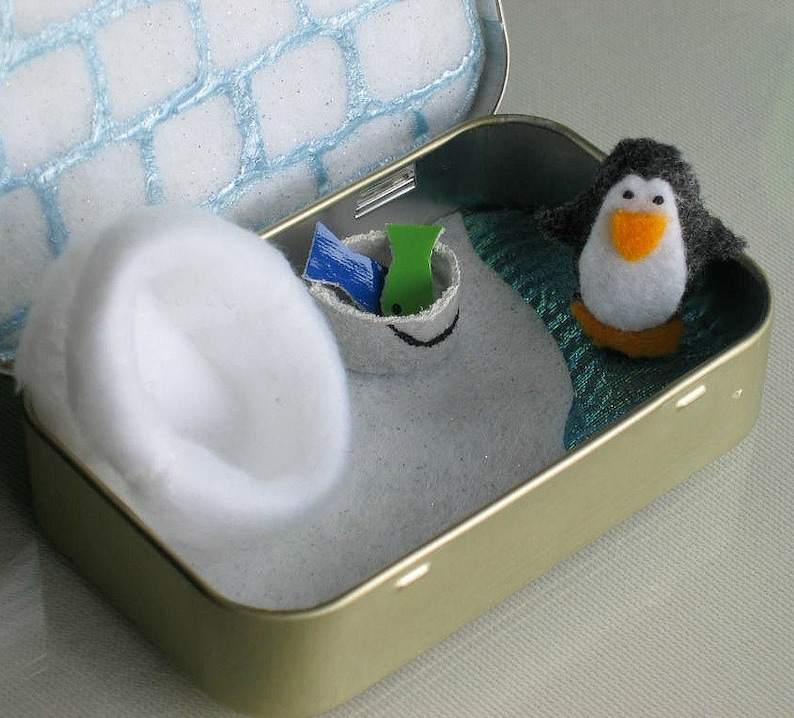 Penguin altoid tin miniature felt plush stuffed animal quiet time toy gift for her image 5