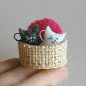 Cat miniature felt stuffed animals , tiny felt animal,  handmade play set