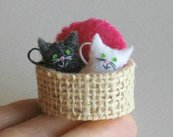 Cat miniature felt stuffed animals , tiny felt animal,  handmade play set