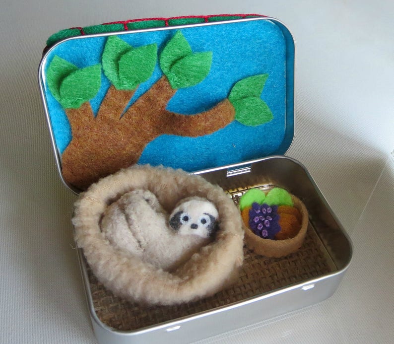 Sloth altoid tin stuffed animal playset plushie gift for her quiet time toy image 2