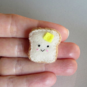 Toast miniature felt play food , handmade play food doll, smiling play food stuffed toy, mini toast and butter