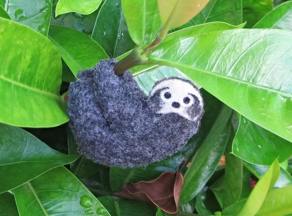 Sloth stuffed animal miniature felt hand-stitched plushie,  rain forest animal