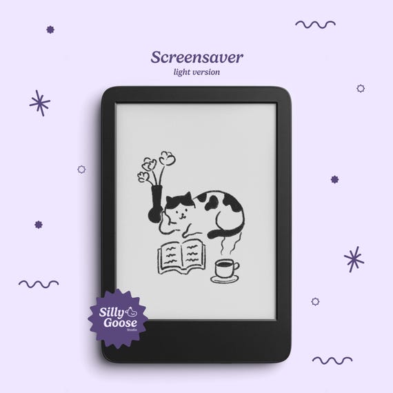 Cozy Reading Cat E-reader Screensaver: Kobo Libra, Boox 7